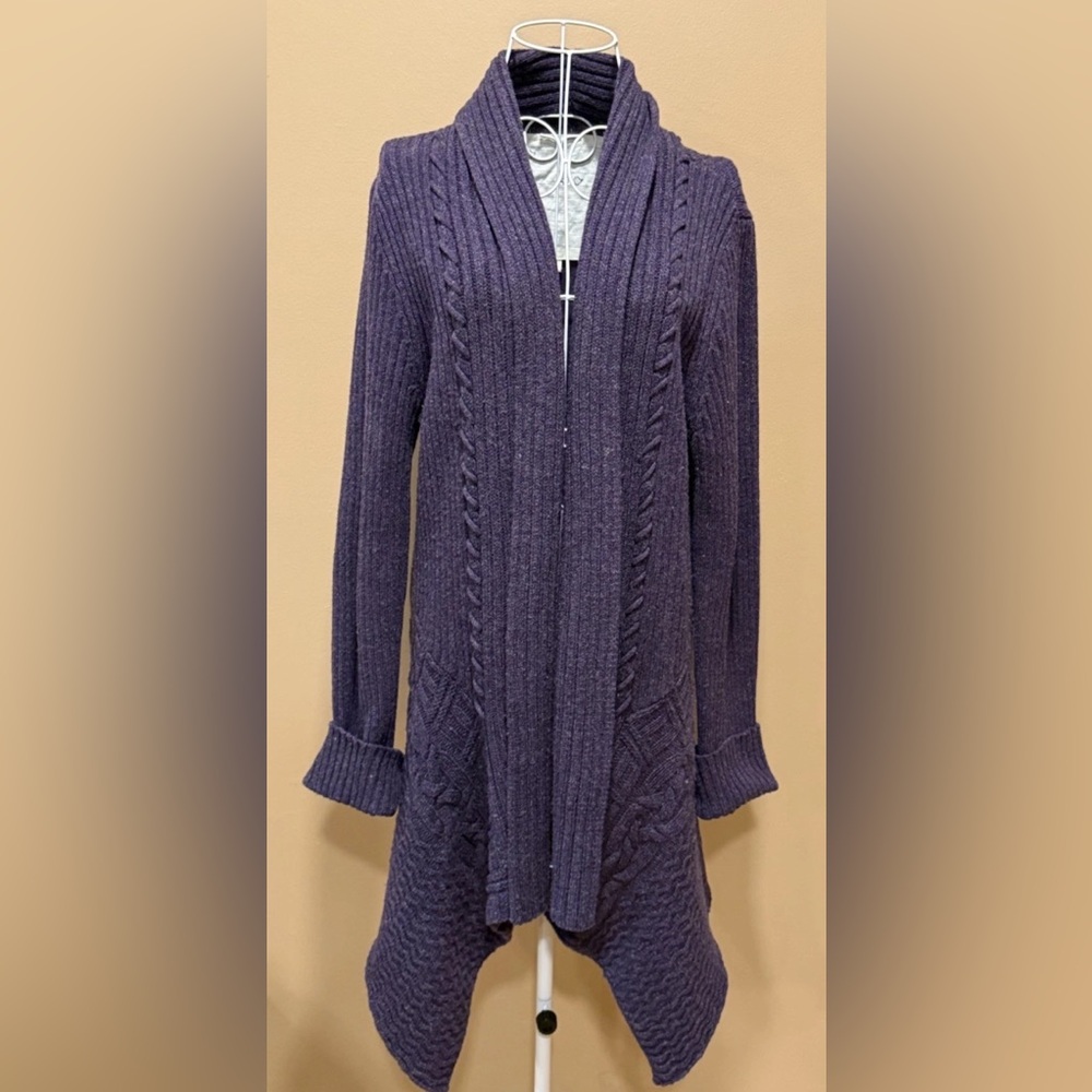 Women's Purple Cable Knit Open-Front Sweater Cardigan